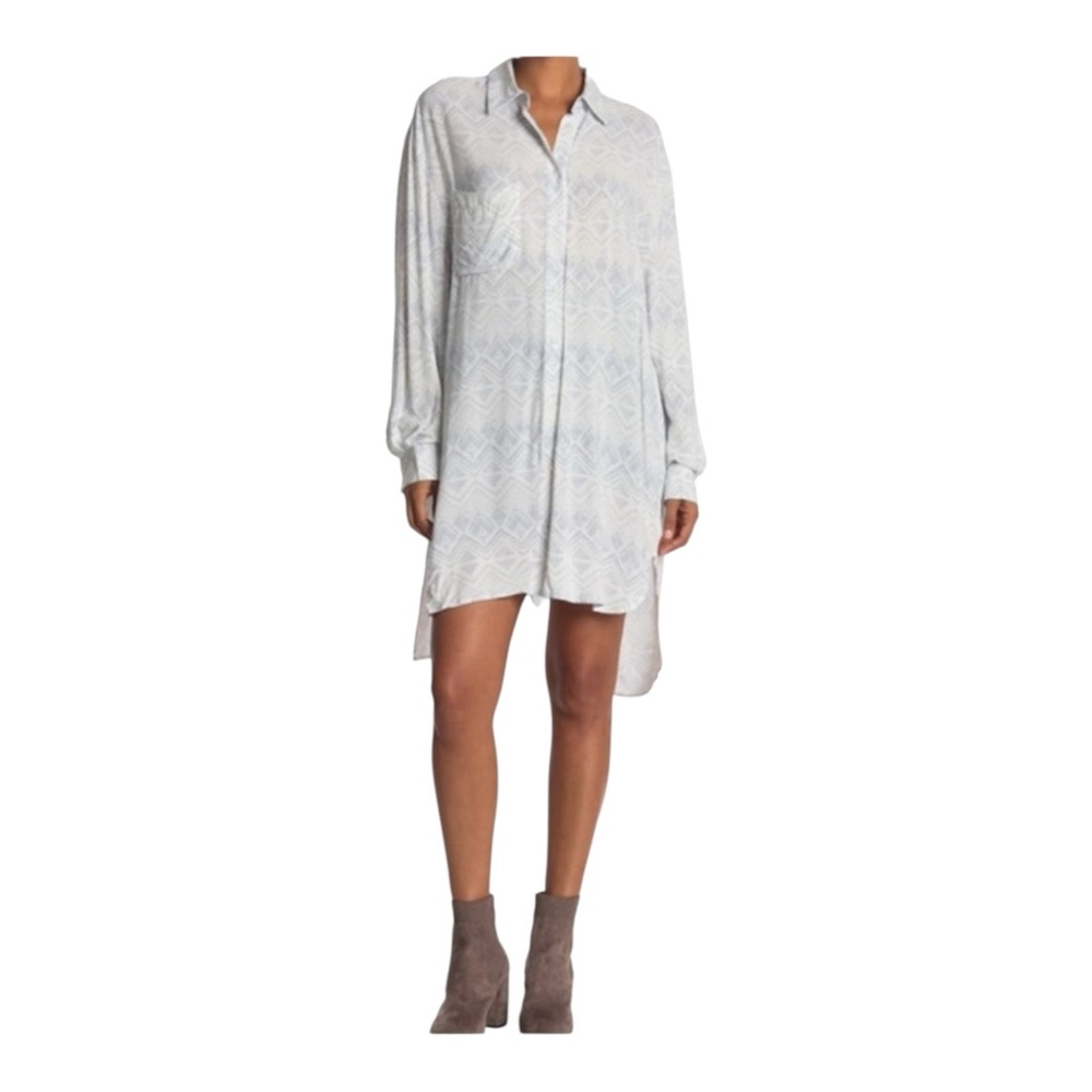 Dress Forum Oasis Linen Blend Long Sleeve Button Down Aztec Design Shirt Dress